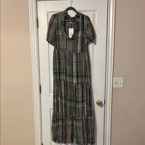 Plaid Maxi Dress in Green by [Brand]
